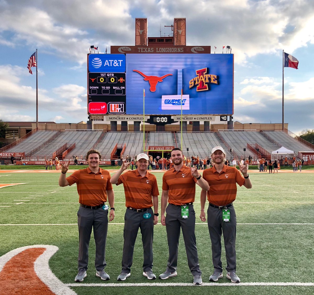 UTexasEquipment's tweet photo. Sending out a special thanks to our Senior Managers on Senior Night. Thank you for your time, effort and commitment to Texas Football. We could not do it without you! #ForTexasIWill #HookEm https://t.co/3s7iSBeD1Y