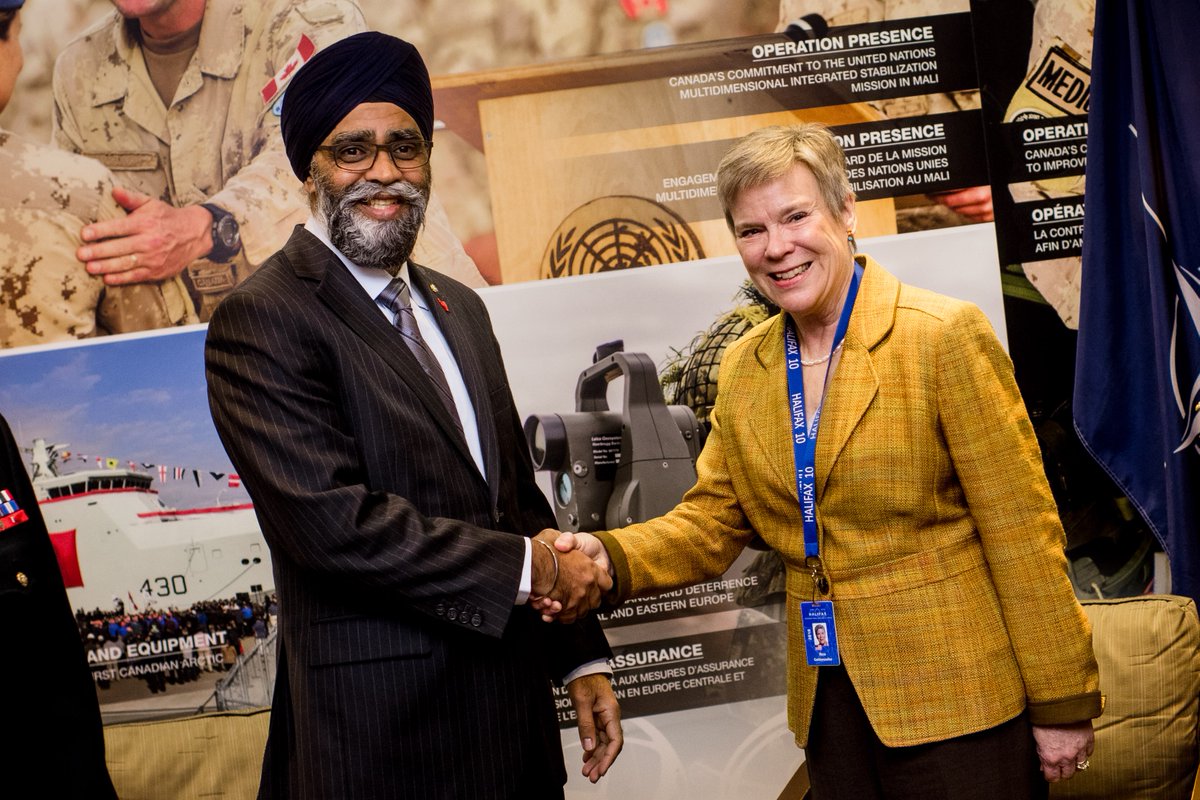 Gottemoeller's tweet photo. Great discussions today at #HISF2018, including with Canadian Defence Minister @HarjitSajjan, the US Congressional delegation, and General Dunford – @thejointstaff. Thanks to #Canada and the City of Halifax for your hospitality! 🇨🇦 https://t.co/HvTpLeHaU7