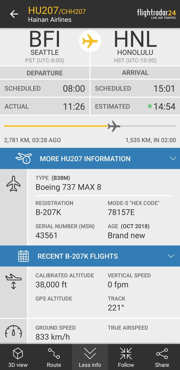 FlightIntl's tweet photo. Delivery: Hainan Airlines and China Southern Airlines are both receiving a new Boeing 737 MAX 8. The aircraft are flying from Seattle (BFI) via Honolulu

Hainan: #HU207 https://t.co/1p5IUvEZDh 
China Southern: #CSN205M https://t.co/2ZdnUmiI9y https://t.co/tUDiz5FsHQ