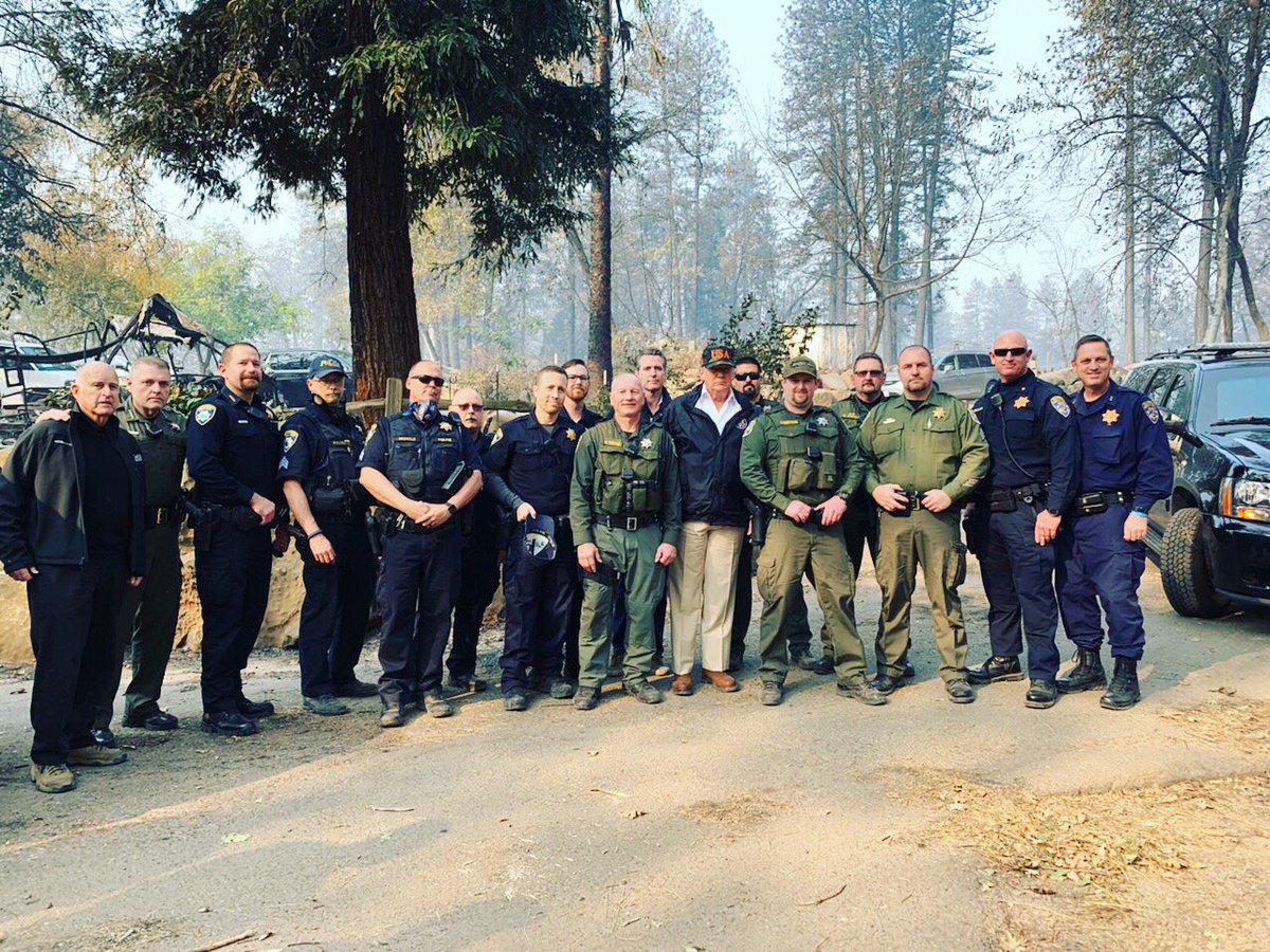 President Trump came to Paradise today to survey the devastation caused by the camp fire. He was joined by Governor Jerry Brown and Governor-elect Gavin Newsom, who all took a moment to greet BCSO and PPD personnel. #ButteSheriff #CampFire