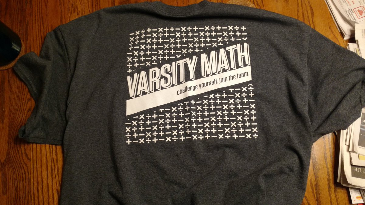 trigoTOMetry's tweet photo. Well, I know what shirt I'm wearing to school Monday. A bit larger than I expected, but still awesome. Glad I get a chance to help spread the goodness of #varsitymath https://t.co/yKxcqGqZzR
