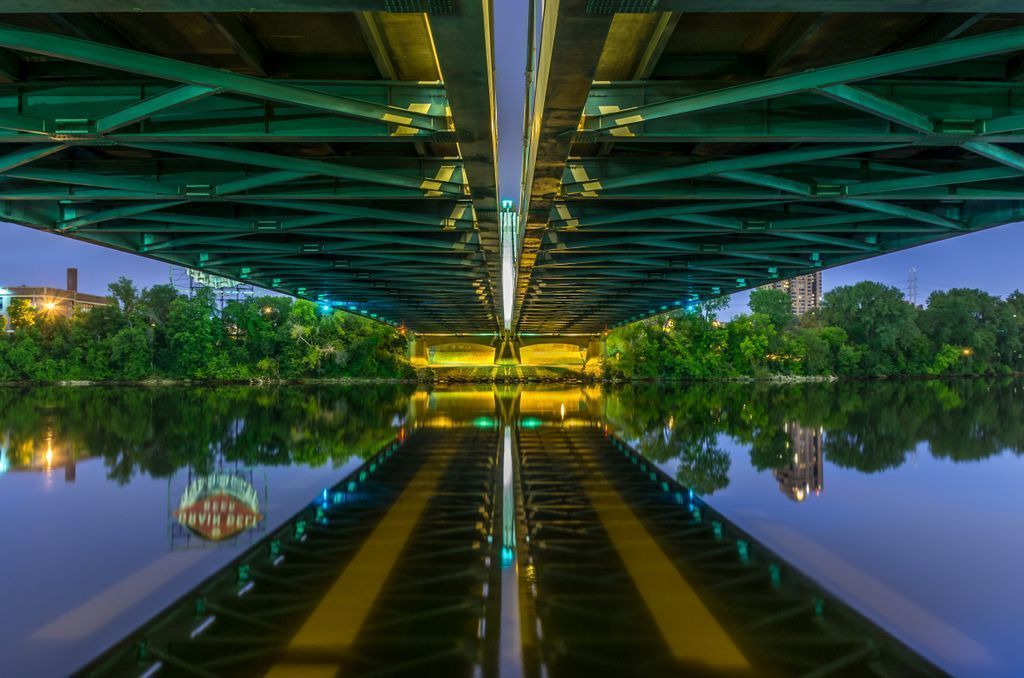 Under the Hennepin Avenue Bridge on the Mississippi River in Minneapolis.