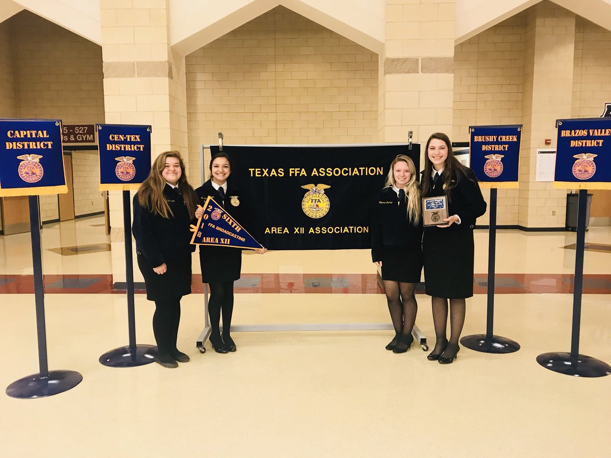 glenn_ffa's tweet photo. GREAT DAY at the Area 12 LDES!! Radio broadcasting (Alexis Bolliger, Shyanne Duckett, Nicole Dominick)placed 6th and brought home our 1st Area banner. Senior creed (Brinn Vinklarek)placed 2nd and is ADVANCING TO THE STATE CONTEST in Huntsville!!! @LeanderISD_CTE #gritplus3 https://t.co/NuD9NolmFK