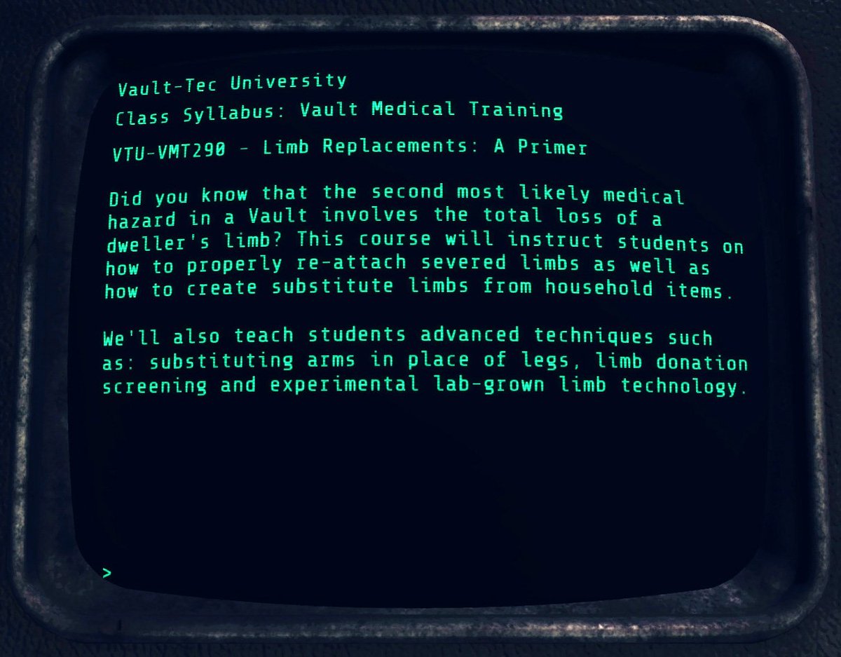 How to create substitute limbs from household items + advanced techniques such as substituting arms in place of legs #Fallout76 That's it, I just have to make a video out of all the Vault-Tec University craziness 😋