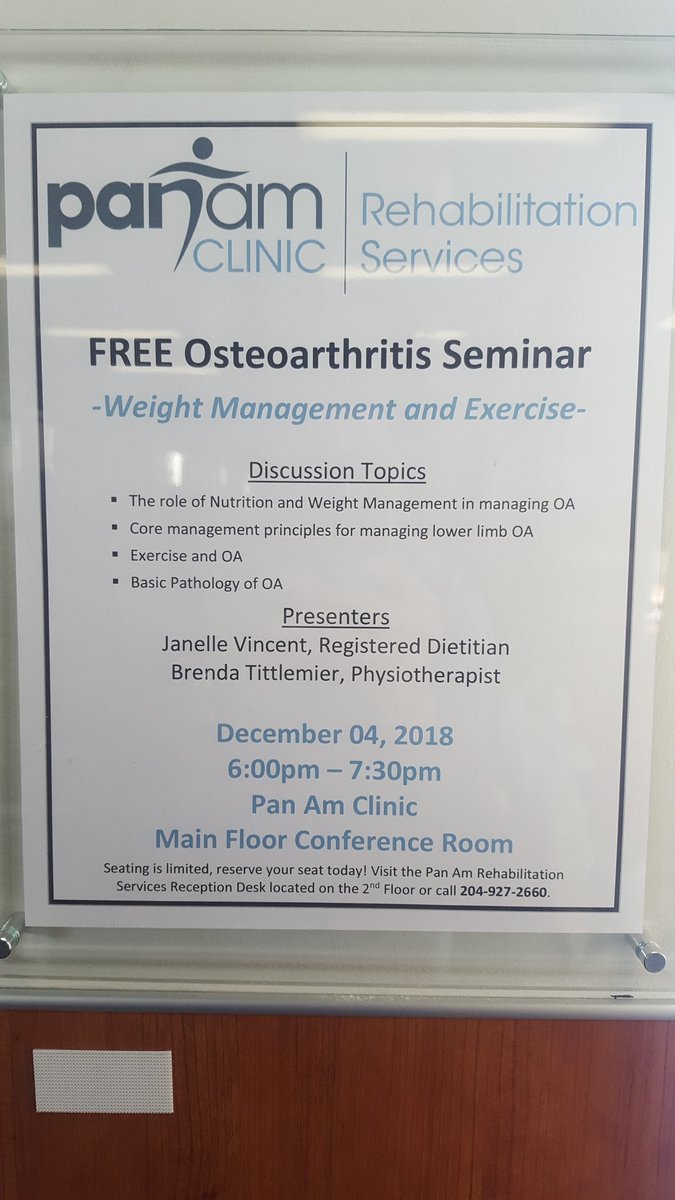 panamrehab's tweet photo. 🎵 It's the most wonderful time of the year... Advancing Osteoarthritis and Education seminar time again! Join Janelle &amp; Brenda as they bust some myths about osteoarthritis. All are welcome. See 👇 for more details. #movementismedicine  #everythinginmoderation https://t.co/K4qlevg8X3