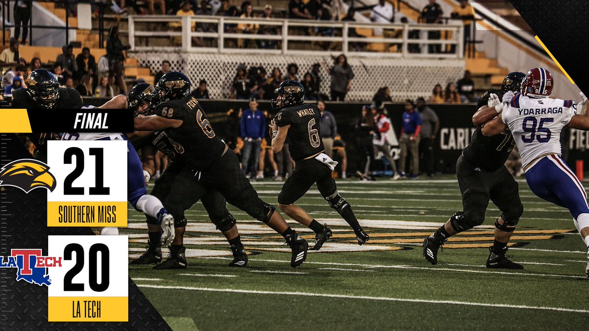 SouthernMissFB's tweet photo. GOLDEN EAGLES WIN! The last home game for the season and for our seniors ends in a W! #SMTTT https://t.co/r9TllgXjf4