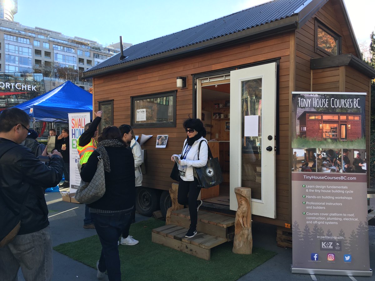 tinyhousecourse's tweet photo. The #smallhousing #showcase is wrapped up for today but will be open again tomorrow 10-3 pm at 800 Robson in #yvr. Don’t miss the chance to see Tiny Healthy Homes' 17 ft’ Salvage #tinyhome which is for SALE!!! #shs2018 #tinyhouse @SmallHousingBC https://t.co/ooVgwEPYz7