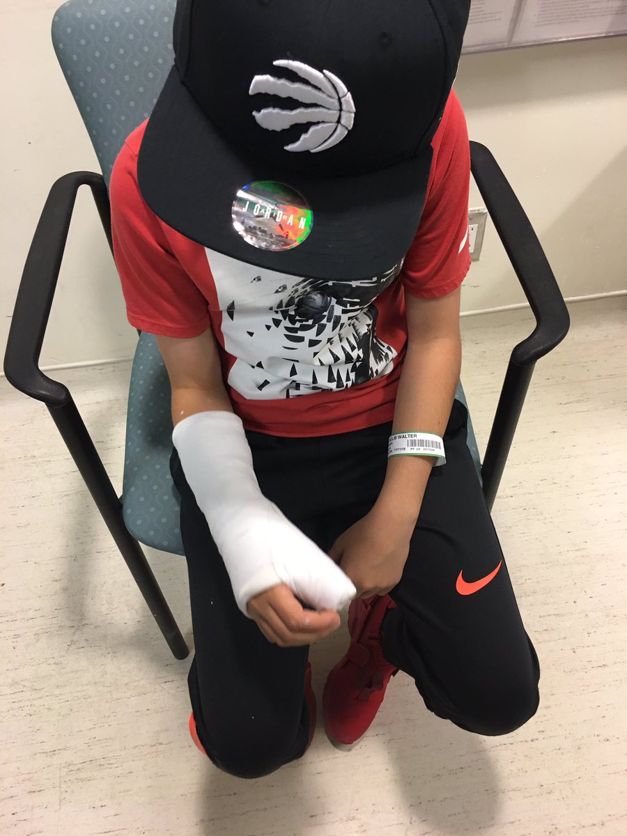 mjwheelerali's tweet photo. So after our fun day out, Caelib’s thumb from yesterday’s #PhysEd injury at school was still hurting a lot so went to @Trillium_Health to get it checked. Broken & now in cast. Not the news this @Oakvillebasketb player wanted to hear. #sadboy #sadparents https://t.co/pNiCaaxnfF