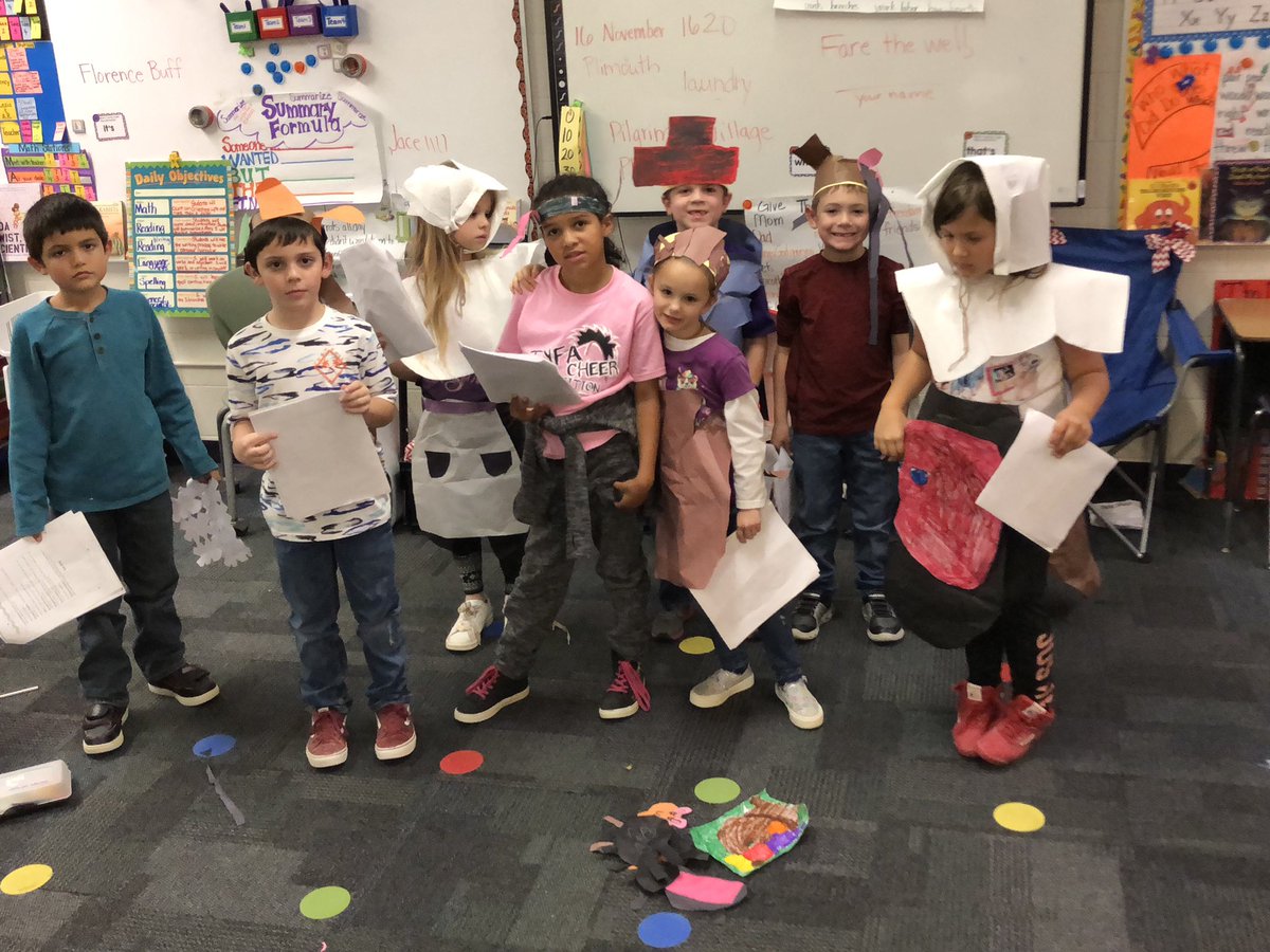 MrsBGray1's tweet photo. Reader’s Theater: The First Thanksgiving. Costumes done on their own! My class rocks! #FESTeamwork #FES2018 https://t.co/3sAcss4FUb