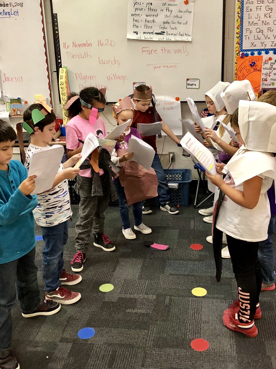 MrsBGray1's tweet photo. Reader’s Theater: The First Thanksgiving. Costumes done on their own! My class rocks! #FESTeamwork #FES2018 https://t.co/3sAcss4FUb