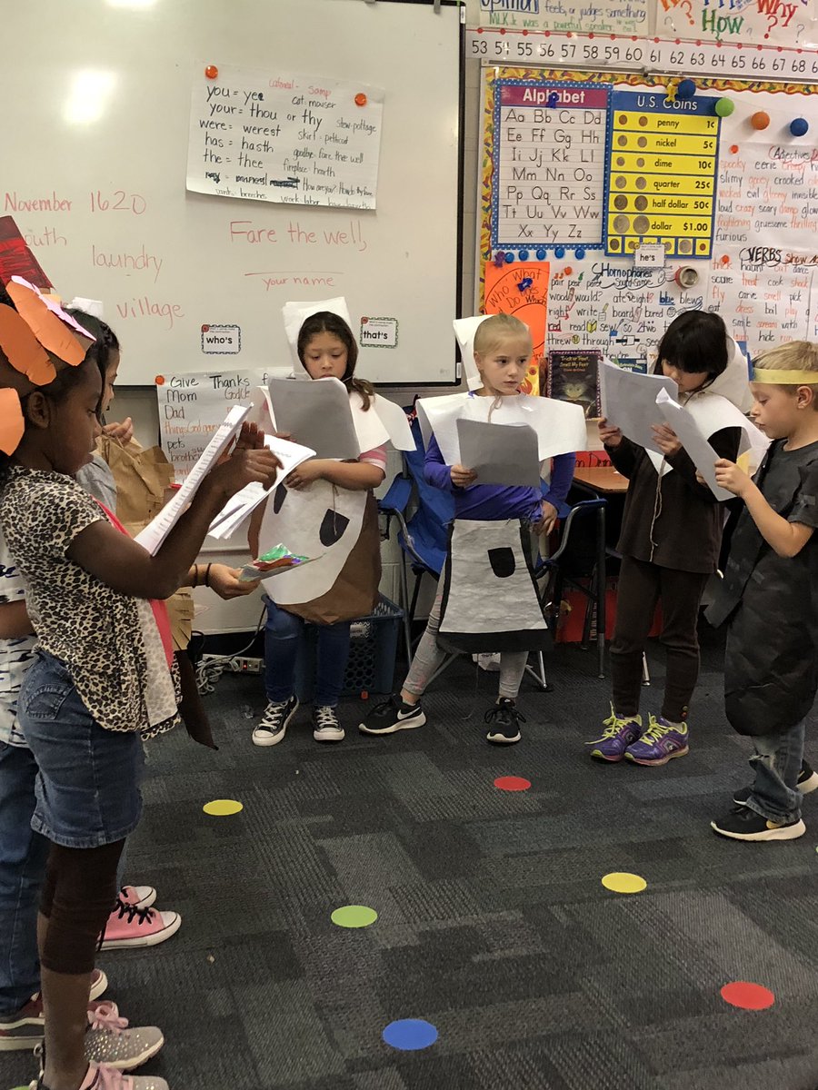 MrsBGray1's tweet photo. Reader’s Theater: The First Thanksgiving. Costumes done on their own! My class rocks! #FESTeamwork #FES2018 https://t.co/3sAcss4FUb