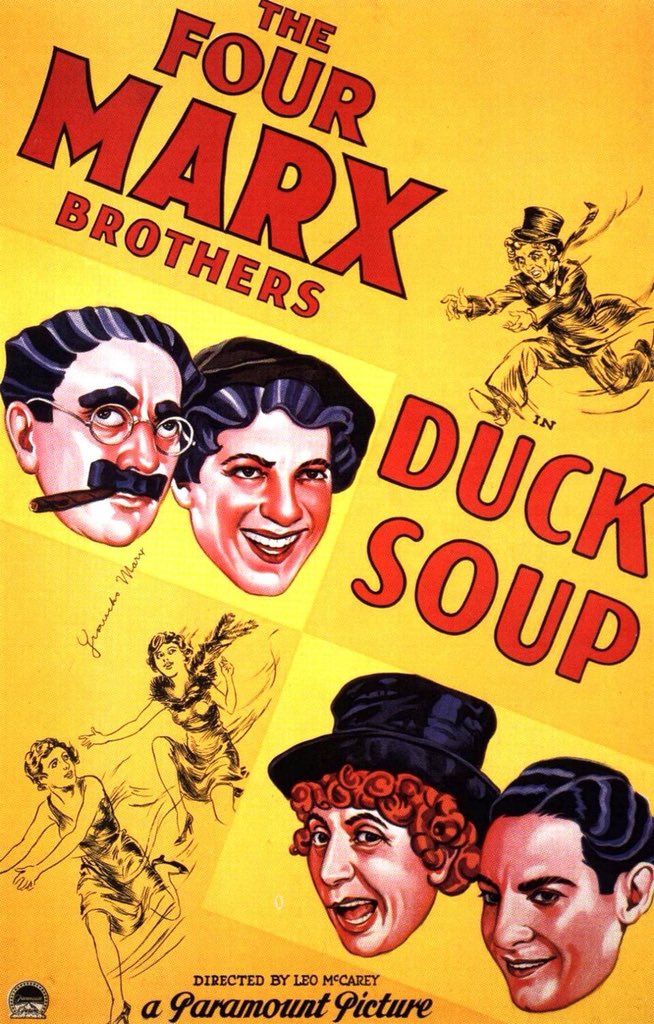 FilmNewsNos's tweet photo. 🎬MOVIE HISTORY: 95 years ago today, November 17, 1933, the movie ‘Duck Soup’ opened in theaters!
#GrouchoMarx #HarpoMarx #ChicoMarx #ZeppoMarx #MargaretDumont #LouisCalhern #RaquelTorres #EdgarKennedy #EdmundBreese #EdwinMaxwell #WilliamWorthington #MarxBrothers https://t.co/aVyrXG8Wfc