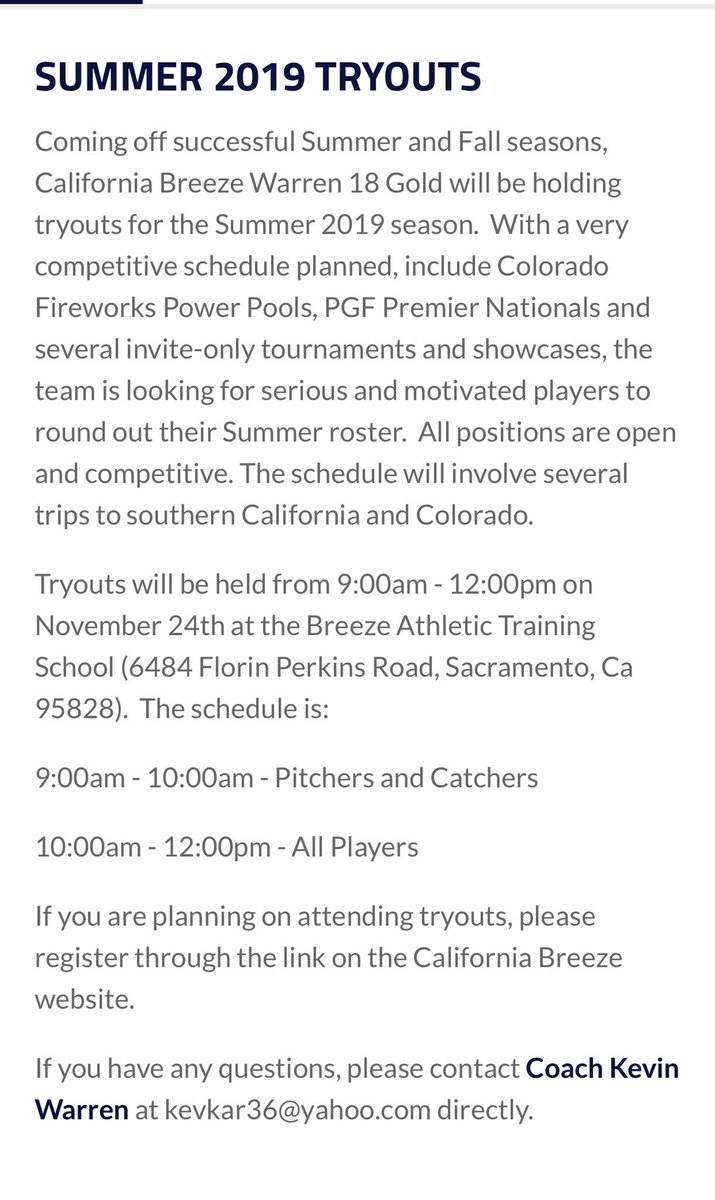 cabreezewarren's tweet photo. BREEZE WARREN 18U TRYOUTS  *****11/24/18***** https://t.co/RsF7UItVGM