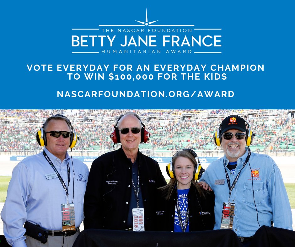These volunteers need your help! 
Vote to help one #BJFHAward finalist win a $100k donation from @NASCAR_FDN – nas.cr/2PCT2Qe
