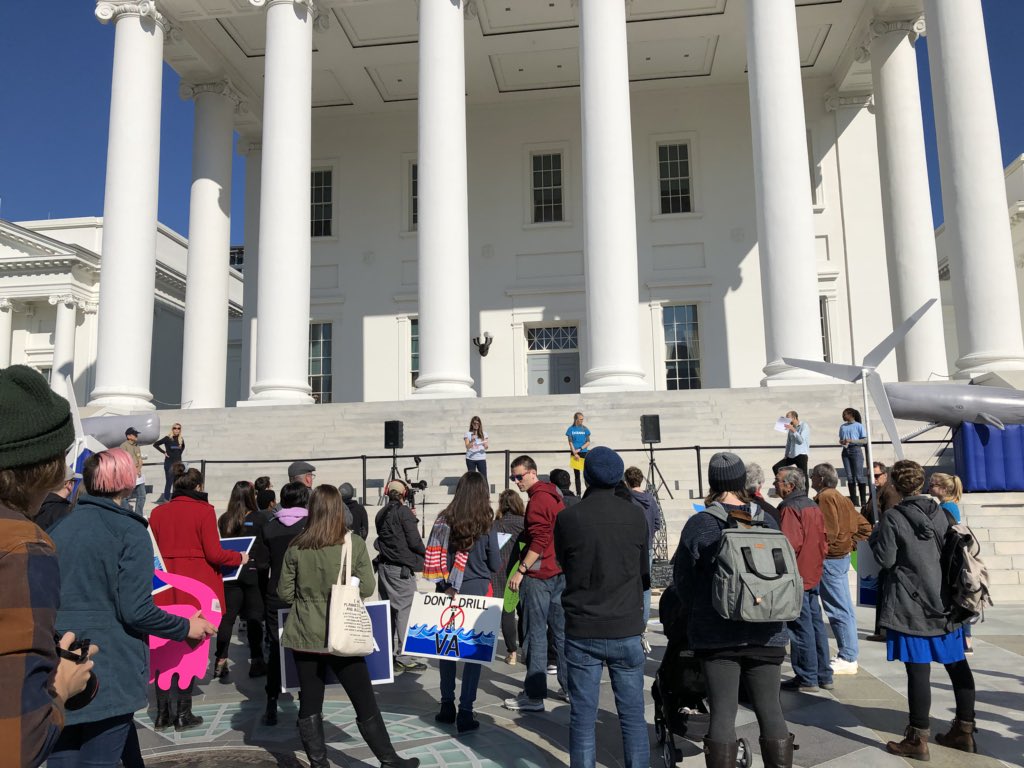 WJCCIndivisible's tweet photo. No Offshore Drilling Protest in Richmond today. Beautiful weather. Let’s do our part to keep it that way by protecting our environment #SurfRider #Oceana #SierraClub #DivestRVA #MothersOutFrontRichmond #EnvironmentVirginia #IndivisibleVirginia #VirginiaLeagueofConserationVoters https://t.co/VI4jGcKLiV