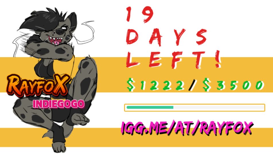 ScottyArtz's tweet photo. Sup everyone! We're now at $1,222 this week with 29 backers! Thanks for all the support thus far with 19 days left! I know we can raise a lot more with more support!
Check it out!
https://t.co/yhvazYdFWG
#indiegogo #crowdfunding #furry #comics #webcomics #rayfox https://t.co/9x9D56NUjq