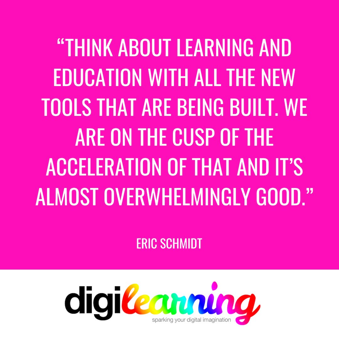 digilearningHQ's tweet photo. “#Think about #learning and #education with all the new #tools that are being built. We are on the cusp of the acceleration of that and it’s almost overwhelmingly good.” - Eric Schmidt @Google
#Digilearning #digiquotes #digital #GlobalGoals #education #coding #ericschmidt https://t.co/CiiVjmGhmH