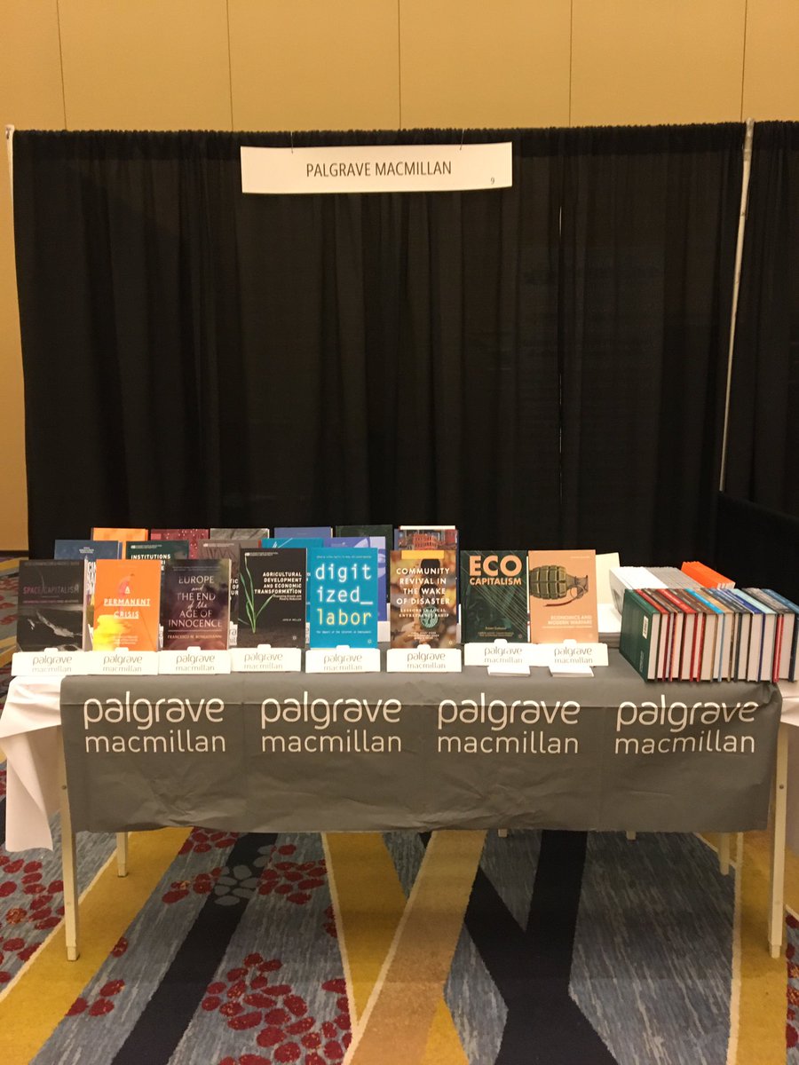 PalgraveEcon's tweet photo. We’re ready for the #SouthernEconomicAssociation meeting tomorrow! Stop by the booth Sunday through Tuesday to chat with our US books editor Elizabeth Graber. @PalgraveJournal #SEA #SEA18 #economics https://t.co/fwn0zNuFm0