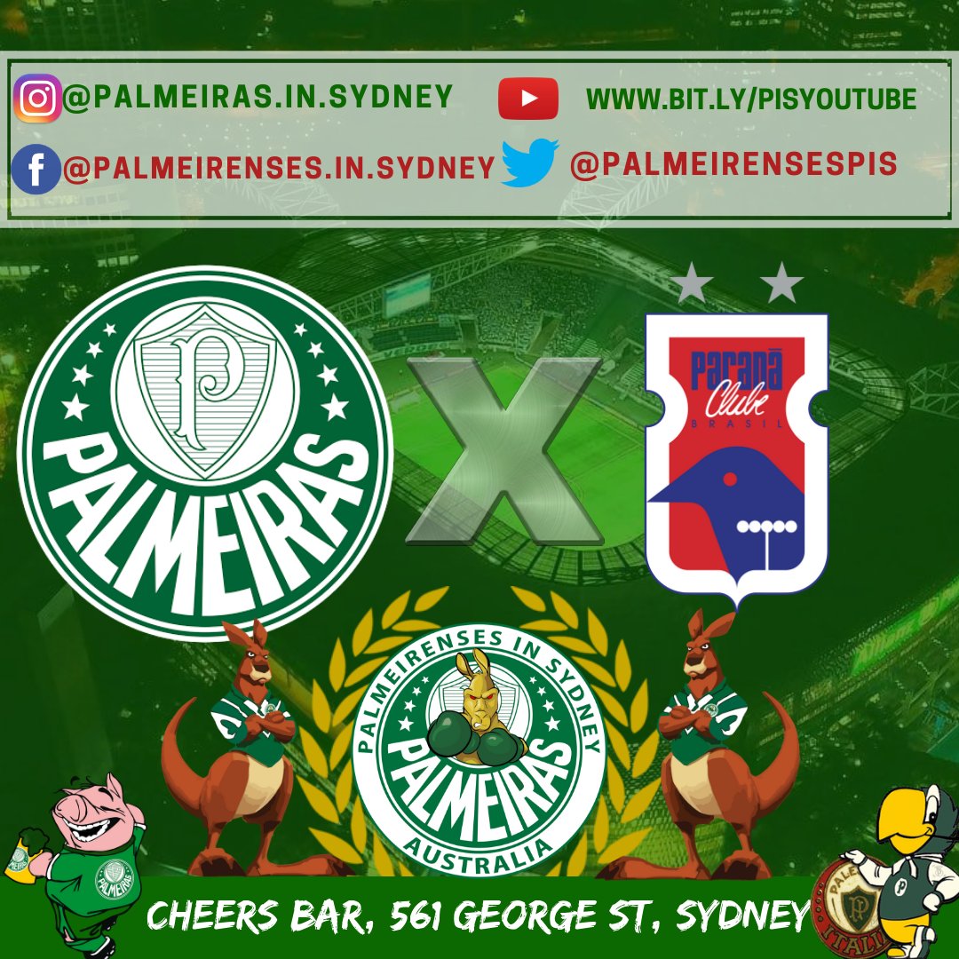 PalmeirensesPIS's tweet photo. Estamos na reta final do #BRA18 Família e amanhã tem #PALxPAR (19/11/2018) às 06:00 da manhã. Estaremos no @CheersBarSydney pra empurrar nosso verdão pra mais uma vitória. Aqui é @Palmeiras...É o PIS!! @Palmeirenses.In.Sydney
@Palmeiras.In.Sydney
#Palmeiras @gazetaesportiva https://t.co/wnRw63TkWI