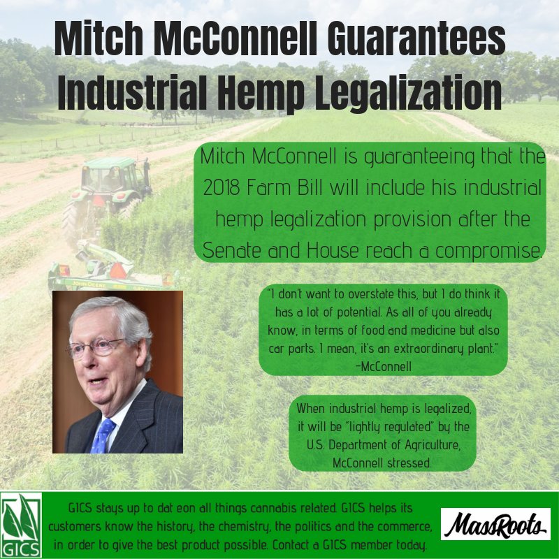 cannabisbuild's tweet photo. Republican Mitch McConnell is making some big promises. He wants hemp to become a cash crop for more than just medicine. GICS can provide the history you might be missing.
-
-
-
#GICS #hemp #farmers #mcconnell #agriculture #farming #law #news #legalize #cannabis https://t.co/QBqQsbv7Wn