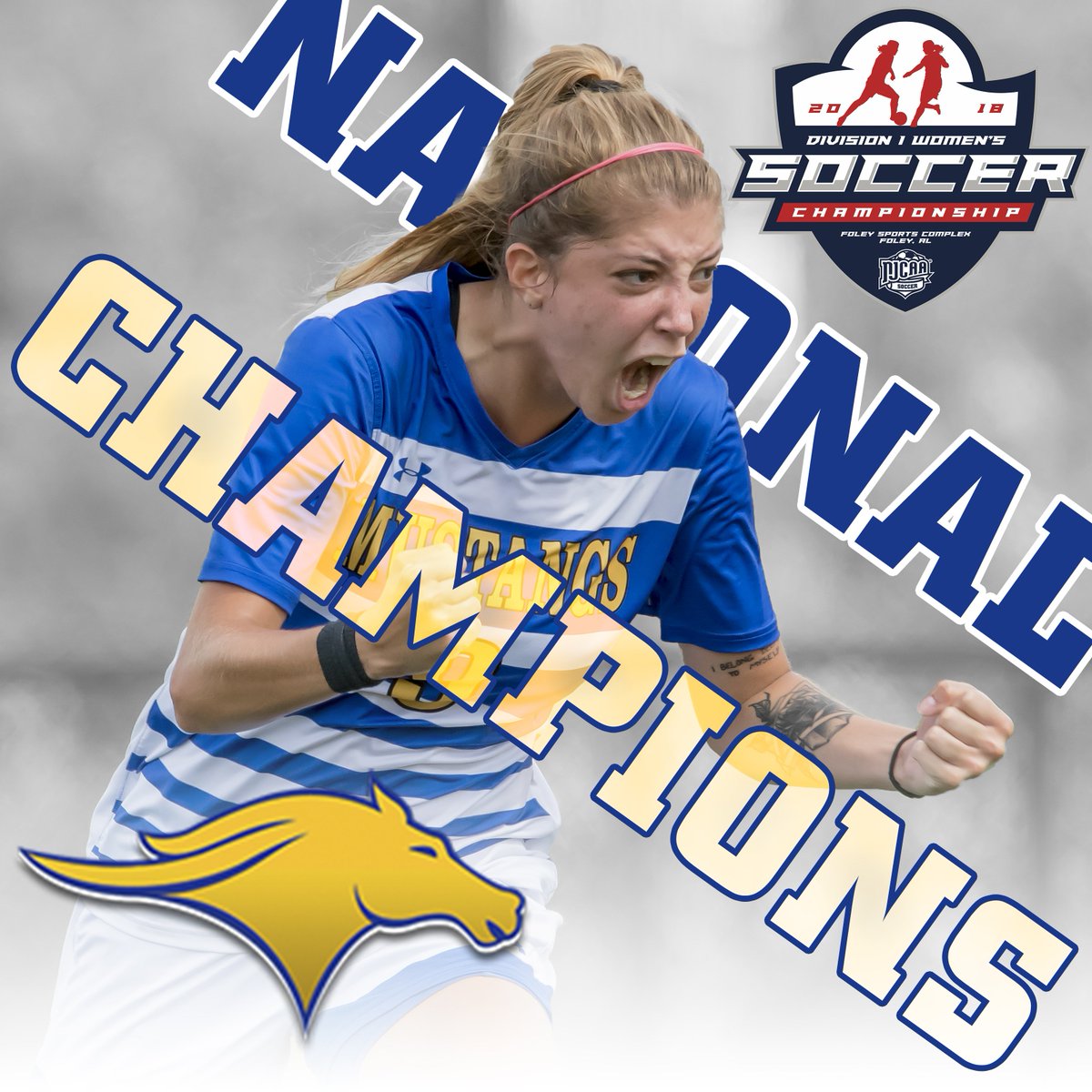 MonroeMustangs's tweet photo. THE MUSTANGS HAVE DONE IT!

#2 MONROE TAKES DOWN #1 TYLER, 3-1, TO WIN THE NJCAA DIV. I WOMEN'S SOCCER NATIONAL CHAMPIONSHIP!!!

Goals by Francesca Sullivan, Maria Santin and Angie Ponce, plus a BRILLIANT, BRILLIANT, performance in net by Marta Alemany earn the Mustangs the 👑! https://t.co/KvlKFjwspQ