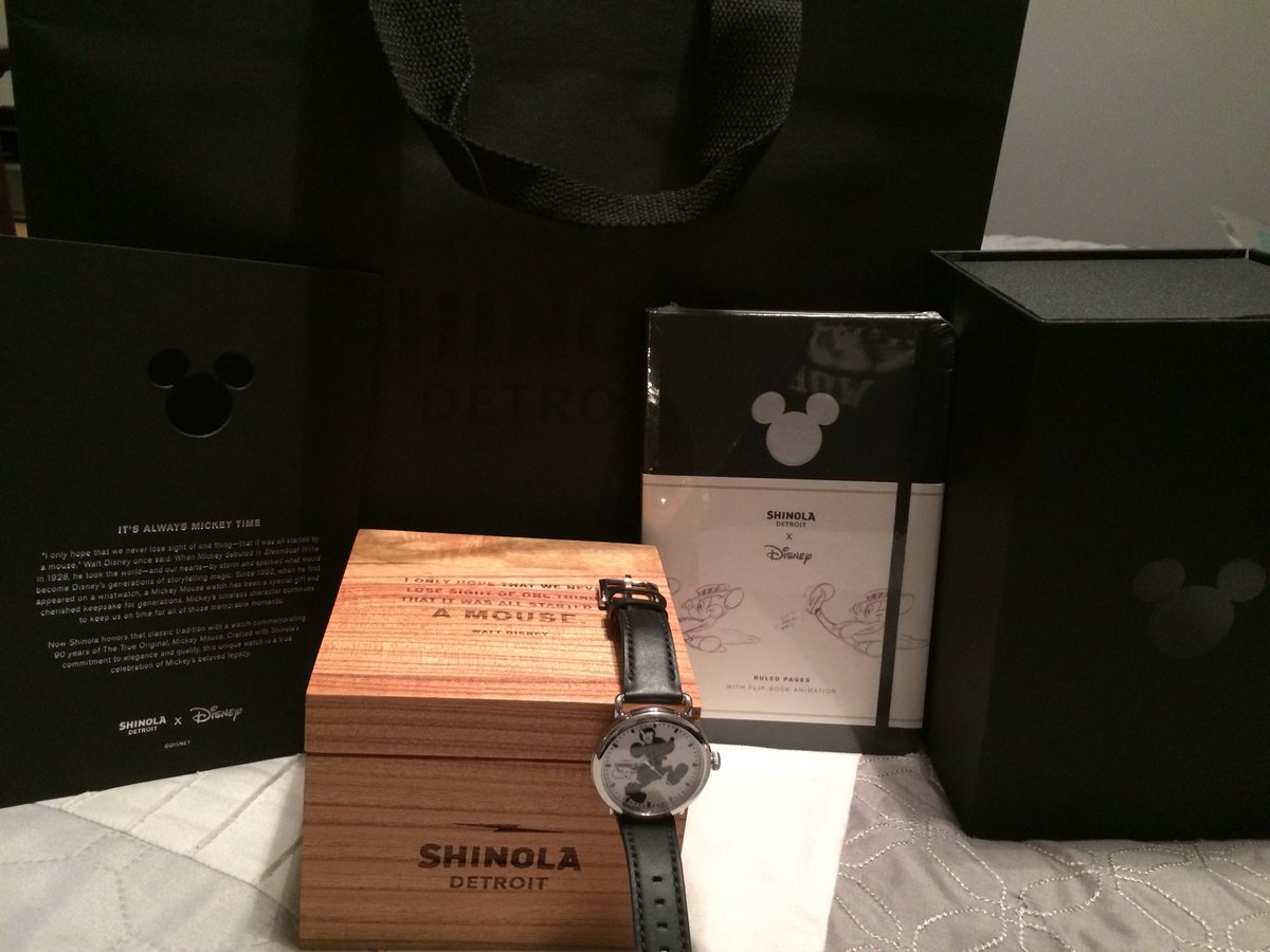Joel0917's tweet photo. Splurged and got the @shinola @Disney #Mickey90 special release watch with awesome collectibles!@WDWNT #mickeys90 https://t.co/dHOtSH2JHo