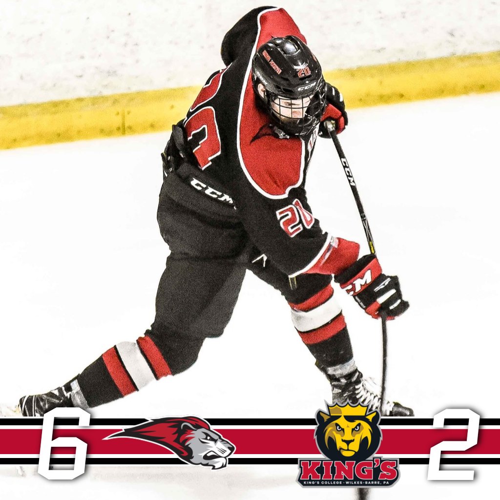 ABurkey1771's tweet photo. LIONS WIN! Six different players scored once in a 6-2 win over King's (Pa.). Nikita Smirnov had a four-point night (1G, 3A) while Devon Becker (1G, 2A) and Julion Lever (1G, 2A) each had three points. https://t.co/pYjTBtxLg2