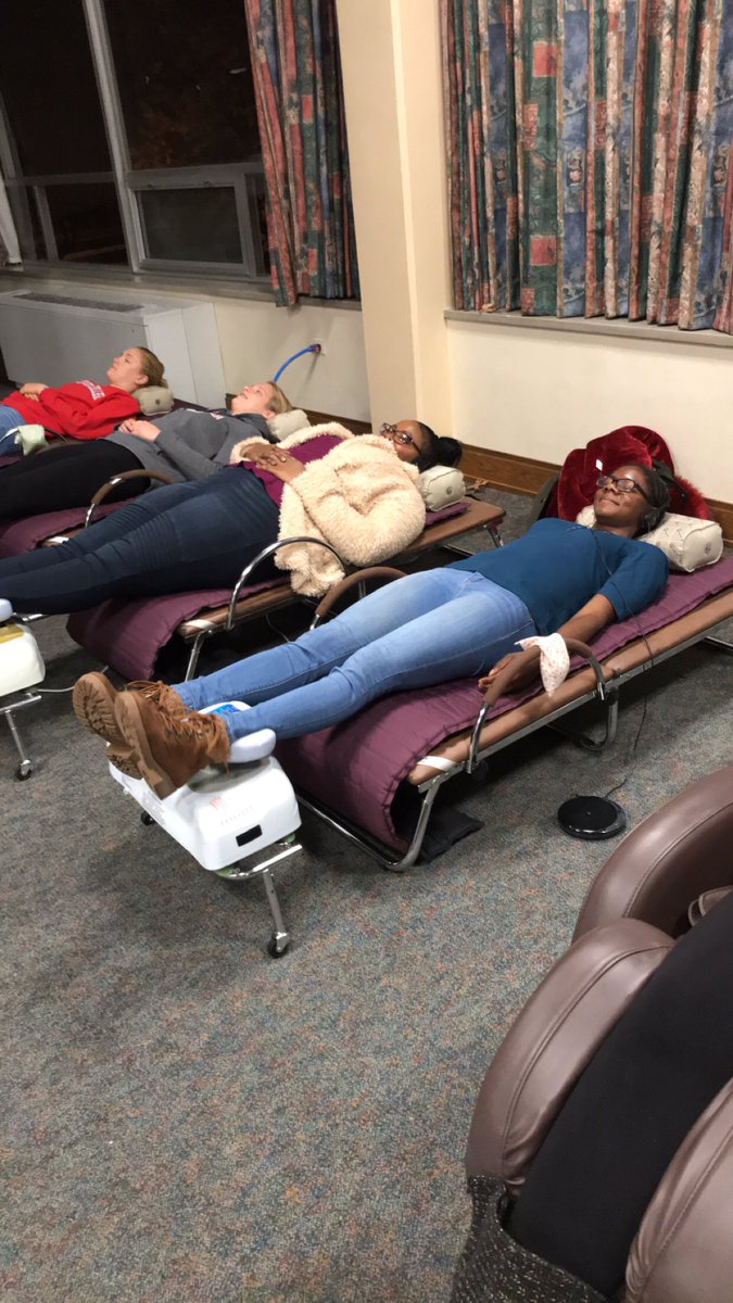 Destress Night going on now in upper WAC! We have an essential oil bar, massage chairs, and more until 10pm!