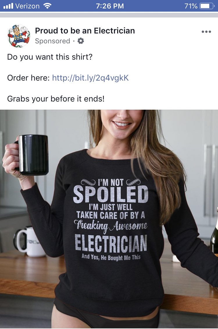 RealChanceMPOD's tweet image. Literally mentioned the possibility of becoming an electrician to my grandma ONCE over A MONTH AGO.  Facebook is literally always listening yo