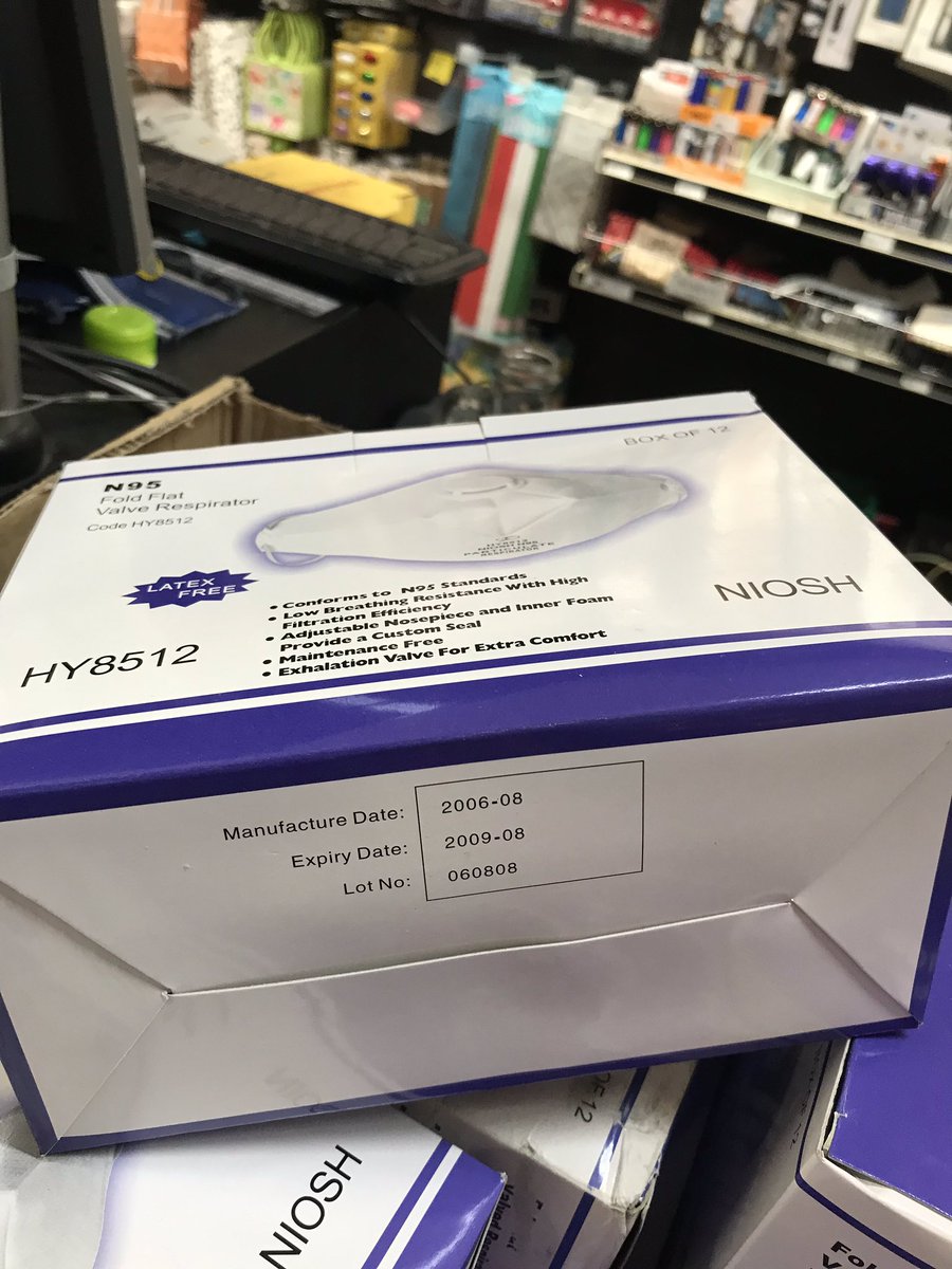 TheSp3ctr3's tweet photo. @kron4news so a local hardware store sold hundreds , if not thousands of n95 masks that had an expiration date of 9yeaes ago ... Hopefully they issue a statement. https://t.co/q7nybIjxkK