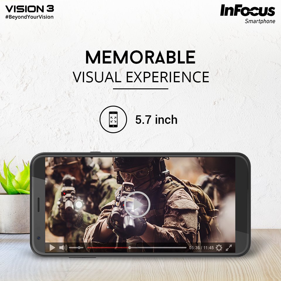 InFocus_IN's tweet image. Enjoy watching movies with much wider &amp;amp; larger screen of #InFocusVision3. This slim bezel device is available with HD display only on amazon.in. Seal your #InFocusSmartphone now: amzn.to/2GMLlTr
