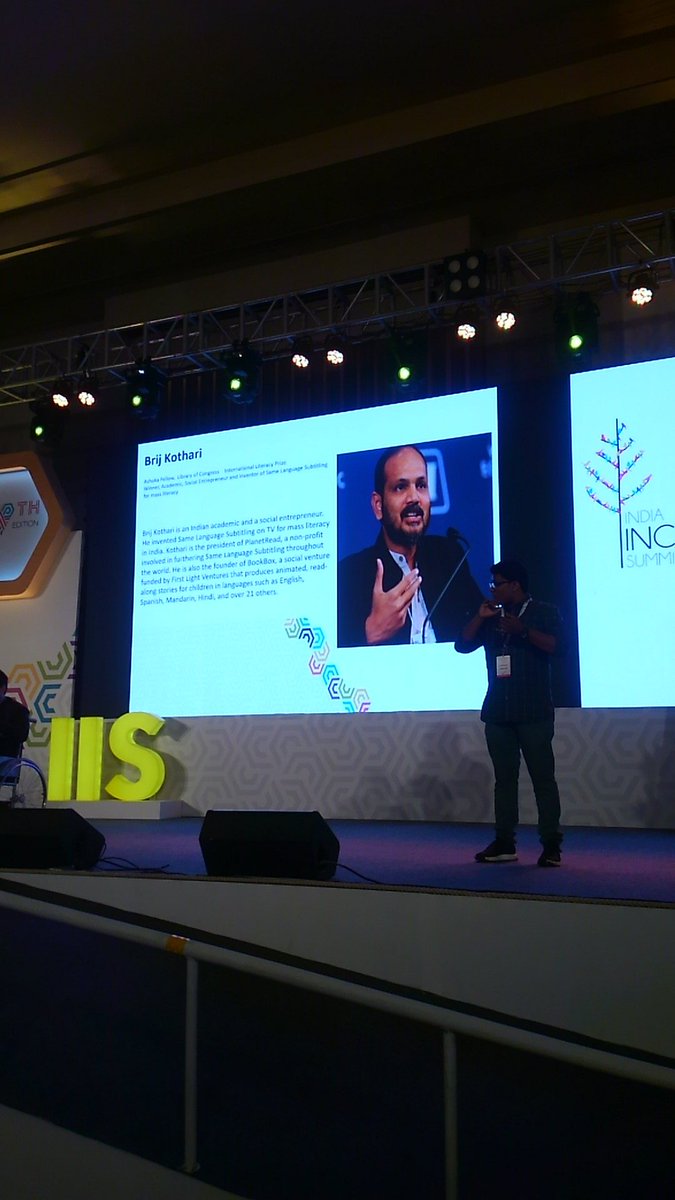 IndiaInclusion's tweet photo. The next speaker is Brij Kothari, trying to increase the literacy rate in India thru SLS (Same Laguages Subtitling)  
#InclusiveIndia 
#IIS2018 
#iforInclusion https://t.co/kH5PLV0DCA