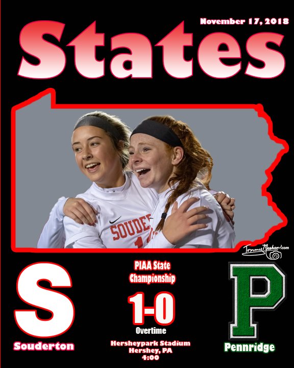 tommymeehan's tweet photo. States: Final Score: Souderton 1 Pennridge 0 OT. Souderton your 2018 PIAA 4A Girls Soccer Champions! @SAHSGirlsSoccer , @AthleticsSahs , @soudysection , @sahsalumni ,  @SASD_SAHS , @TommyMeehan.com https://t.co/IKagtmYAtm