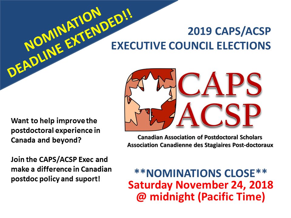 CAPSACPP's tweet photo. Current & former #CdnPostdoc!
Want to improve the experience of Canadian postdocs?
Join the CAPS/ACSP 2019 Executive & help drive improvement in postdoc policy and support!
Nominations open until Nov 24th 2018!
For more info see: https://t.co/3JpAc70ksv https://t.co/bAeFcFwgM0