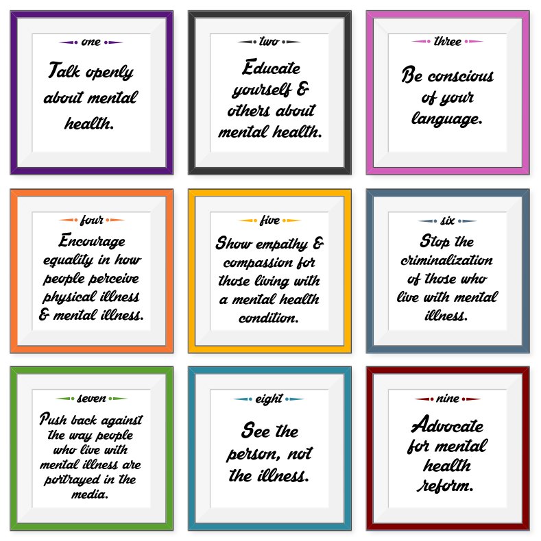 EM203MPall's tweet photo. I found this really fascinating image online which identifies nine simple ways each one of us can help to fight the stigma around mental health. 
It's interesting to see how much of a difference something as simple as educating ourselves on the illness can make! #EM203Weber https://t.co/uoZctf9Ftr