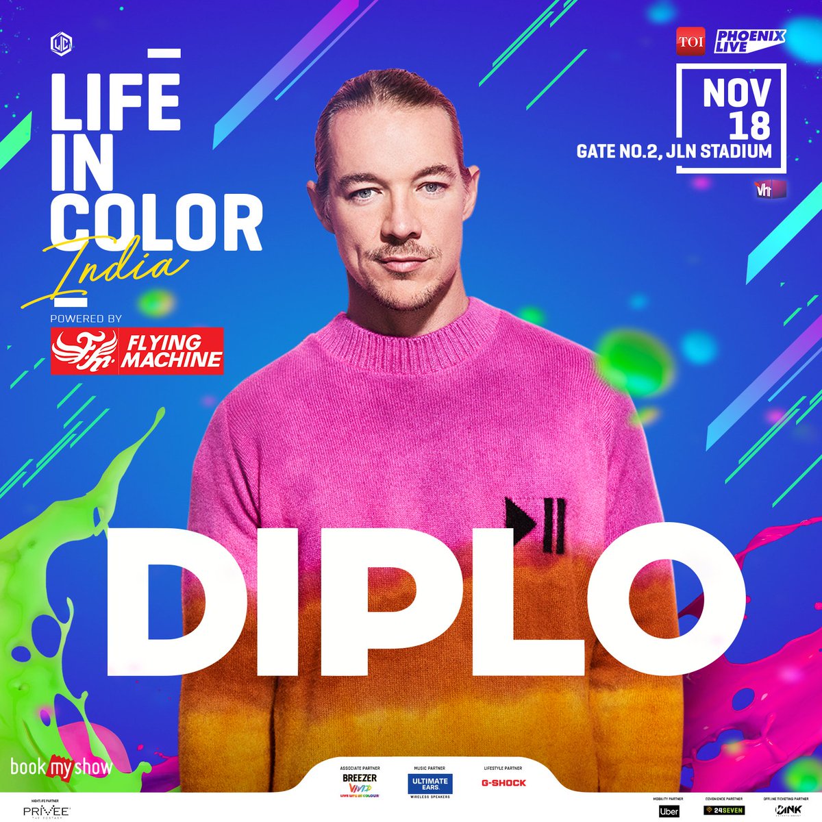 vh1india's tweet photo. The main man @diplo is all set to live #LifeInColor!
Get ready for @lictourIndia today at JLN Stadium.
#Delhi #Diplo #LifeInColorIndia #India #LICTour #LIC #Sunday #Weekend #Party #LICFest #MusicFest #MusicConcert #Vh1India #GetWithIt https://t.co/hLEtXqjmoG