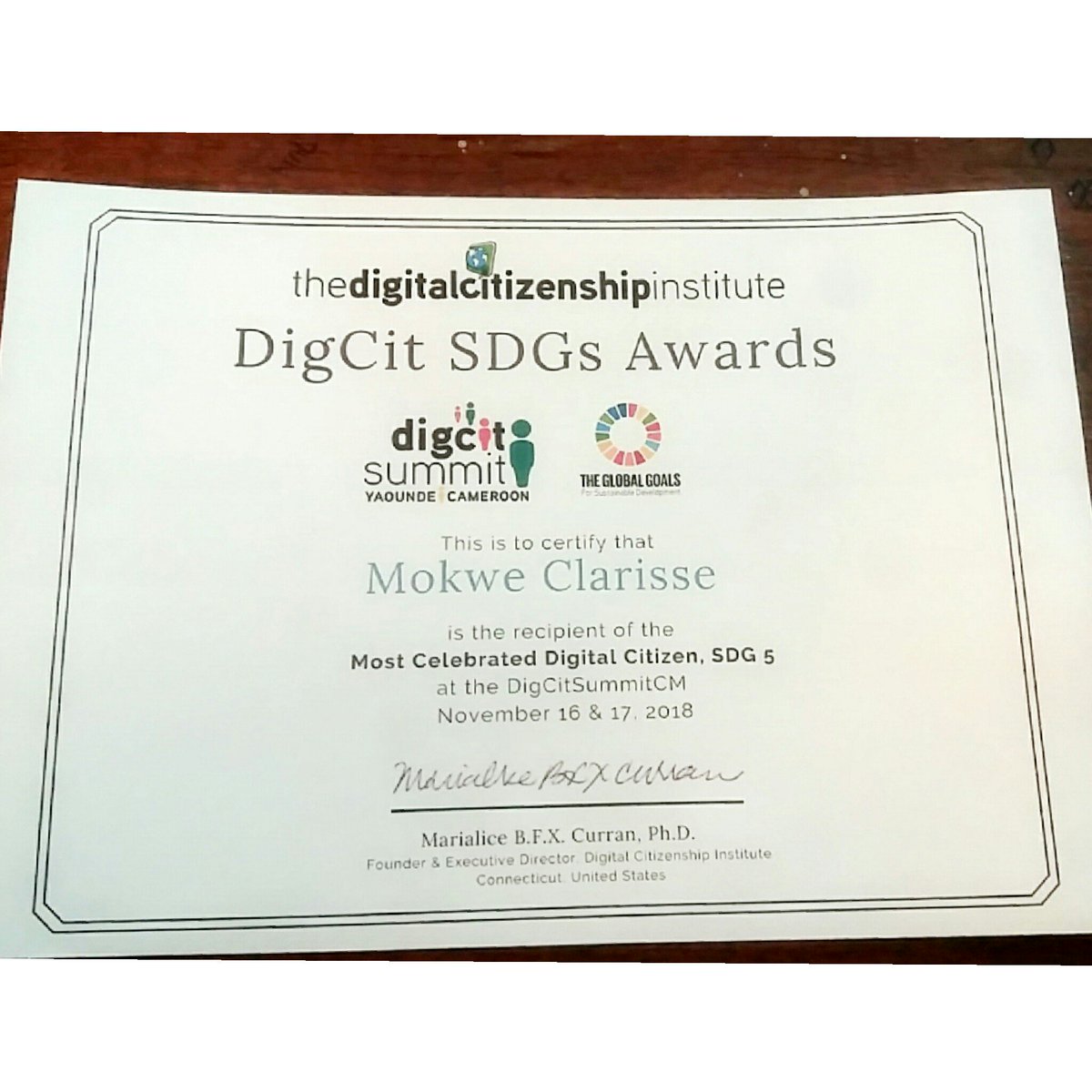 Thank God! I just bagged another Award!!

The Digital Citizenship Award for The Most Celebrated Digital Citizen, SDG5 at the <a href="/DigCitSummitCM/">Digital Citizenship Summit Cameroon</a>
Yesterday!

I was awarded for my work with Beta Girls Organization(<a href="/betagirlsonline/">Beta Girls Organization</a>).

#Humanitarian #WomenEmpowerment #BetaGirl #BetaGirls