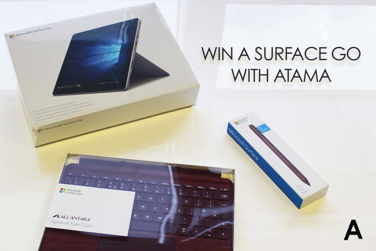 AtamaTechnology's tweet photo. #Win a #BrandNew @Microsoft #SurfaceGo with @AlcantaraSpa #SignatureKeyboard and @surface Pen in the new #competition #giveaway from @AtamaTechnology. Simply answer a question and register to win. T&C's apply: https://t.co/SkPoDRjiBg #FollowTheA #Prize #Microsoft https://t.co/QxuoVmek82