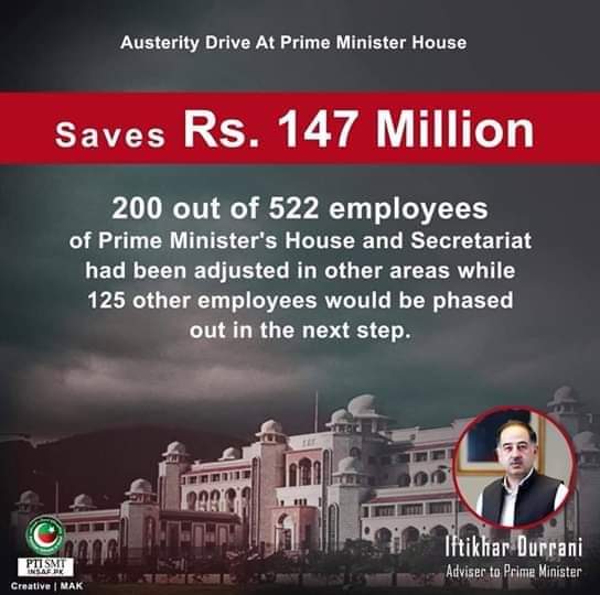 QtarEVM's tweet photo. The Austerity drive by Prime Minister Imran Khan yields fruitful results,Rs 147 million saved from adopting austerity at PM house alone.Pakistan isn't a poor country, it had been plagued with corruption for too long.That has changed now.
#PMImranKhan 
#PMAusterityDrive https://t.co/vxYw3goTfw