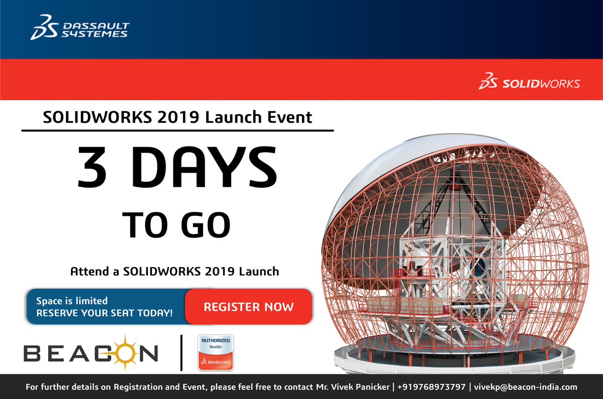 vivekpanicker91's tweet photo. And the Countdown Begins...
3 Days to go...

Have you Registered for #SOLIDWORKS 2019 Launch by #BEACON on 22nd Nov @ Hotel Golden Chariot #Vasai #Mumbai

Register Now: https://t.co/KPnjBiYarA

#SWX19Launch #SWX2019 #Solidworks2019 @BEACON_India #Mechanical #Mumbai https://t.co/EGfji8rop7