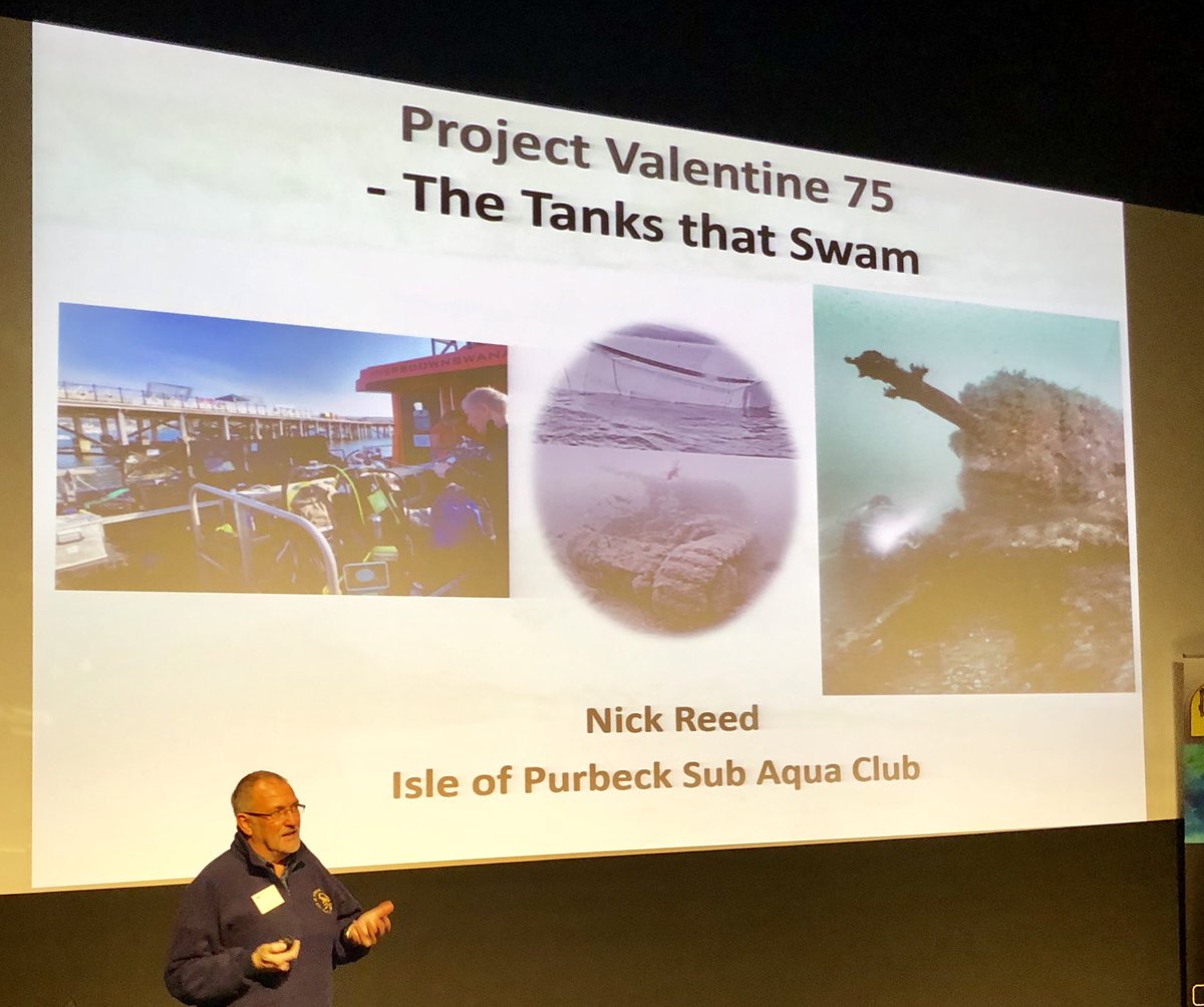 PhilShortTech's tweet photo. #ArchConf18 Incredible presentation from Nick Reed of IOPSAC on the project to remember the 6 men lost in the Valentine tanks of Poole Bay. https://t.co/D0vvcKi5wI
