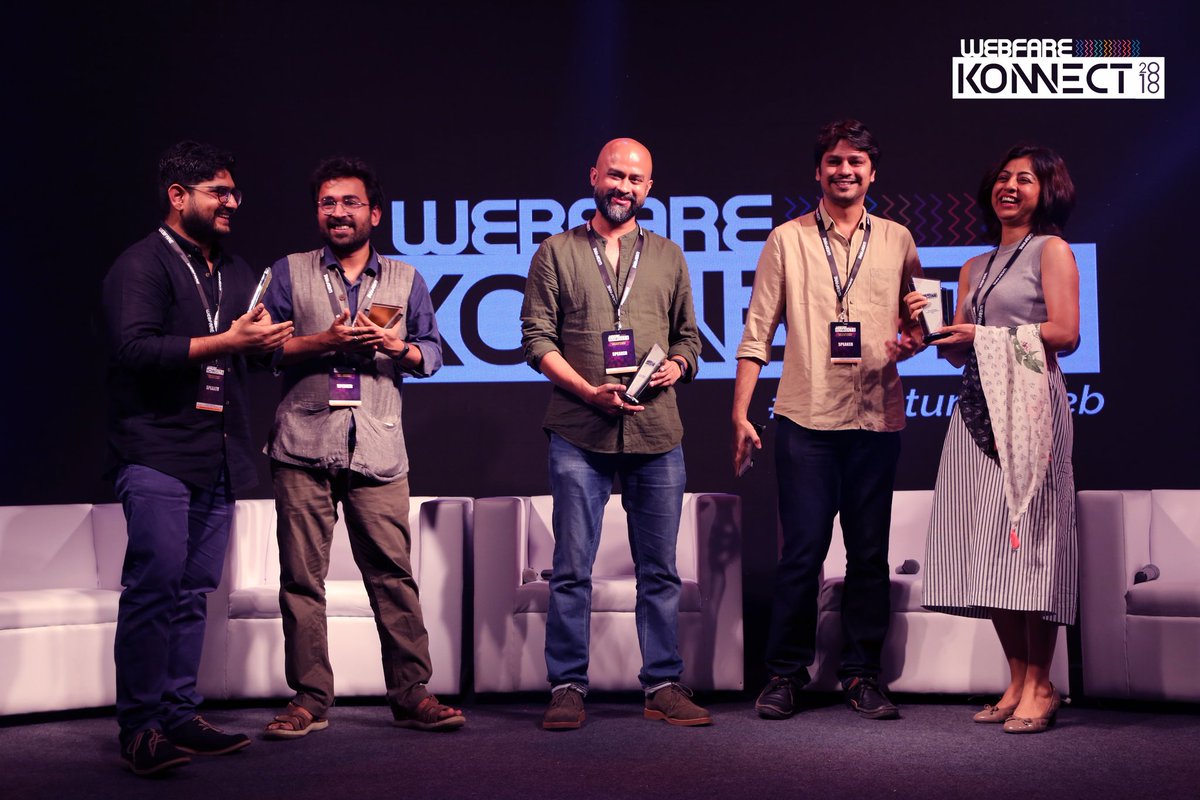 WebFareLive's tweet photo. Neeraj Udhwani - Writer of Inside Edge &amp; Home, Suyash Vadhavkar - Director at ALT Balaji, Ruchir Arun - Director of Little Things 2, &amp; Shreyansh Pandey - AVP Content &amp; Strategy at TVF discussing the shift to web at the #WebfareKonnect2018. #Konnect2018 #Webfare #WFK2k18 #wfk2018 https://t.co/wFxHEnn2cu