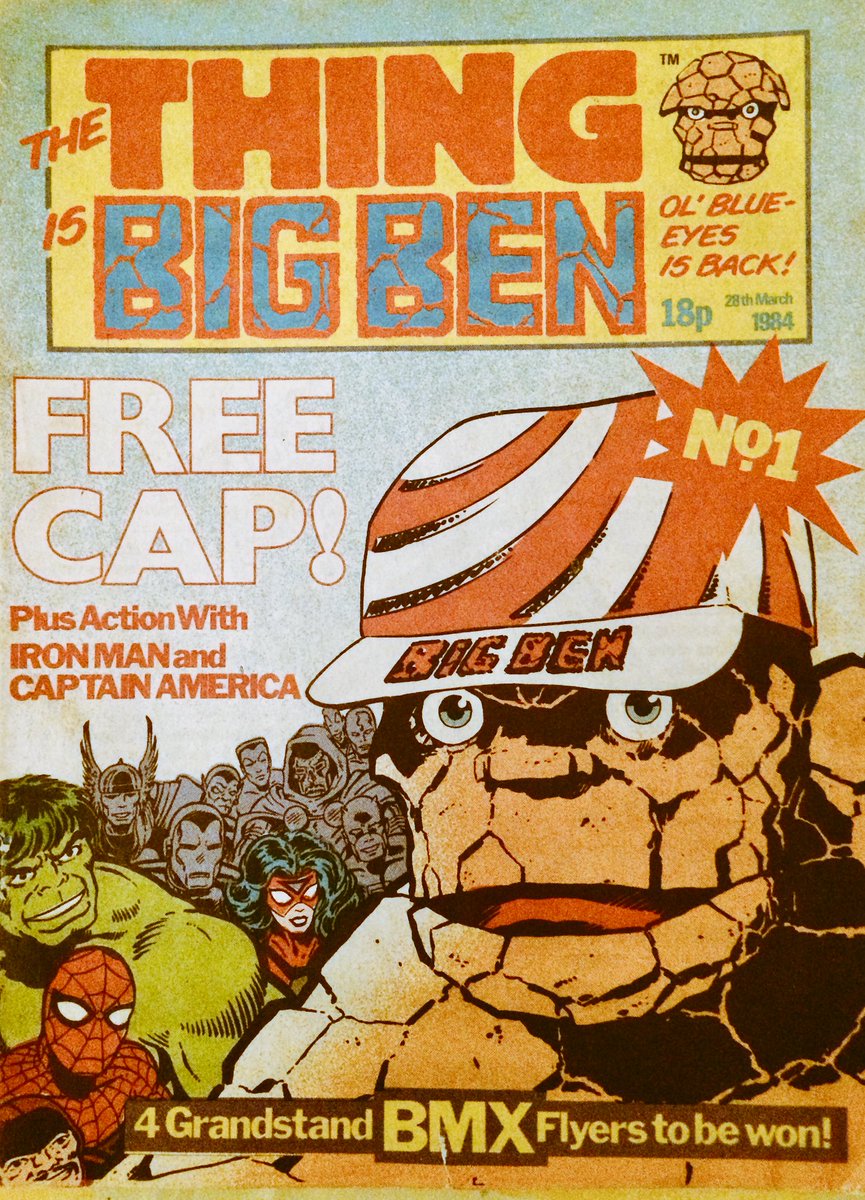 ComicsCollecti1's tweet photo. Marvel UK’s The Thing is Big Ben No.1, 28th March 1984. Ol’ blue eyes is back! Featuring Iron Man, Captain America, Donald Dogfly &amp; a pin-up of The Thing. #stantheman #StanLeeForever https://t.co/FMfcnQ22o0