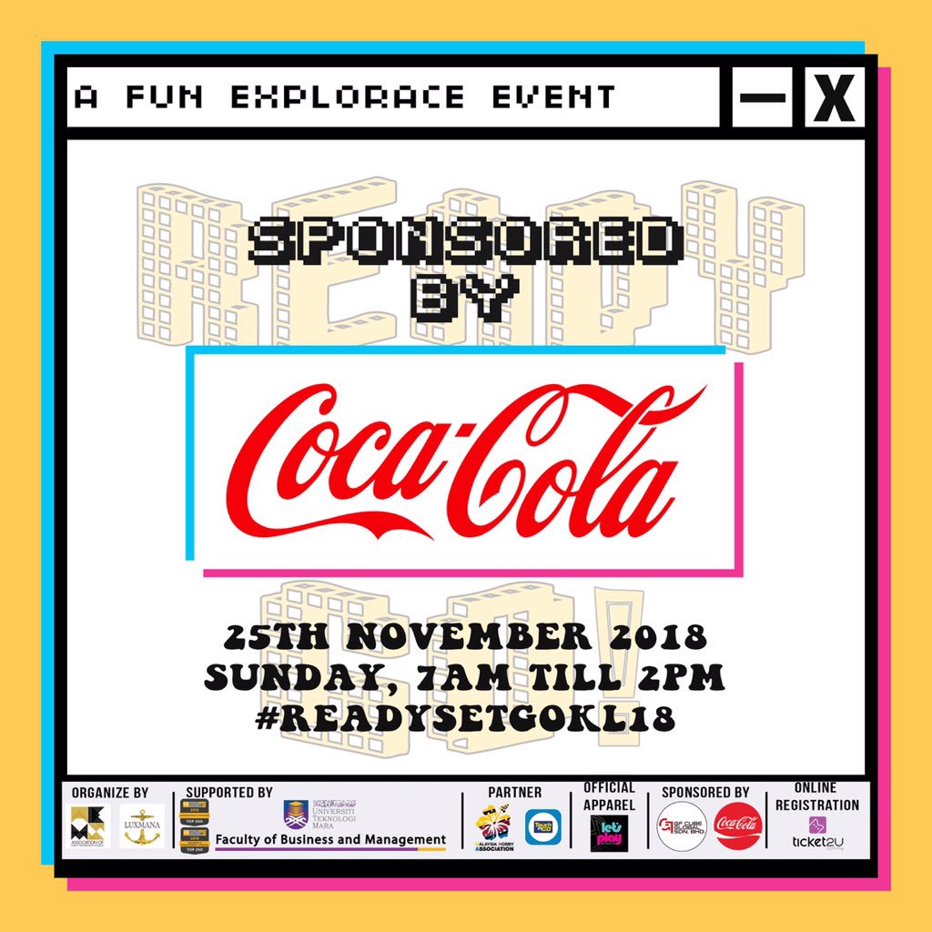 luxmana_ev's tweet photo. We are glad to announced that Coca-Cola is one of our gold sponsors for “Ready Set Go!” Fun Explorace

“Ready Set Go!” Fun Explorace
A fun leisure explorace to be enjoyed
📍 Botanical Garden, Kuala Lumpur
🗓 25 November 2018
⏱ 7:00AM to 2:00PM https://t.co/NWLXJX3X6d