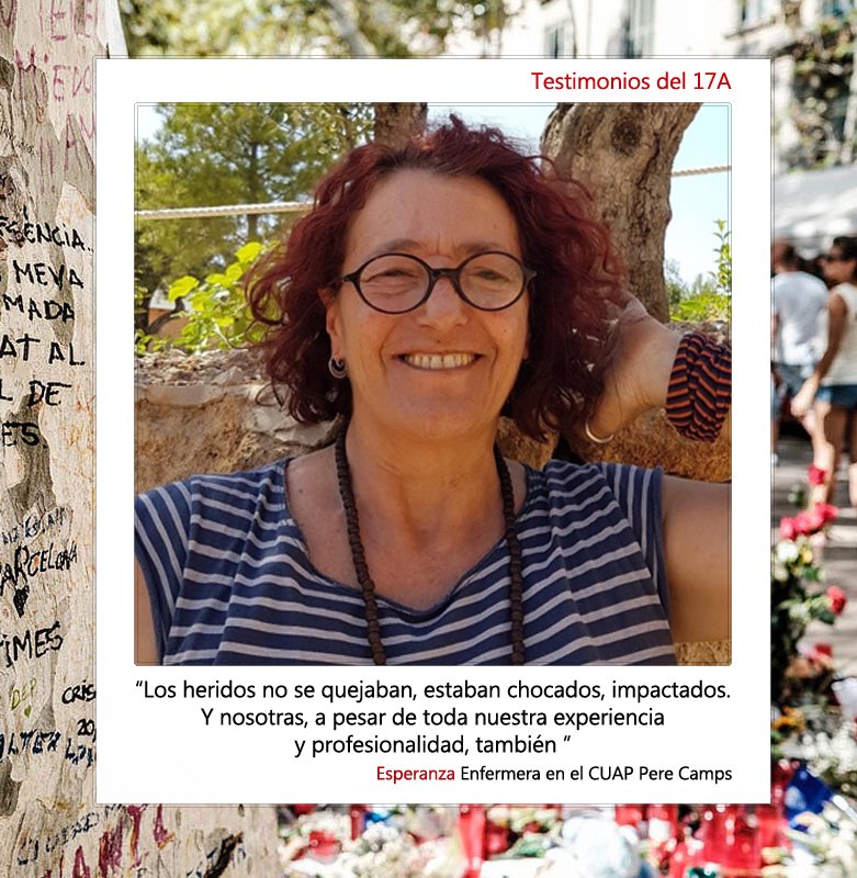 OHSantJoandeDeu's tweet photo. Esperanza es una enfermera experta ¡35 años de profesional no es poco! El 17A tenía la responsabilidad de la gestión en el CUAP Pere Camps, el más cercano al lugar del atentado. Este es su testimonio: https://t.co/kG4VpQg1dj #EdicionesSJD https://t.co/EWOHktYUpv