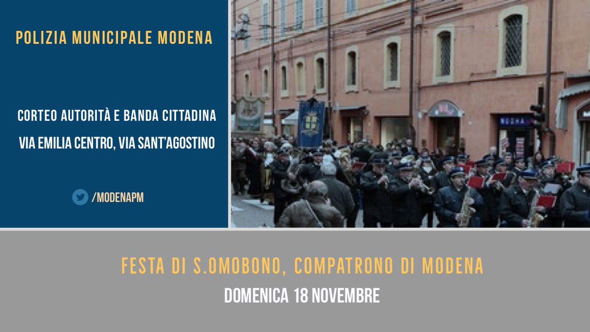 PLModena's tweet photo. Oggi, domenica #18novembre si festeggia S.#Omobono #compatrono di #Modena.
Alle 10.15 in via Emilia centro e via Sant’Agostino corteo con le autorità e la banda cittadina. Alle 11 messa nella chiesa della Beata Vergine delle Grazie: https://t.co/go7ugEMbWa https://t.co/TsL2kosKdz