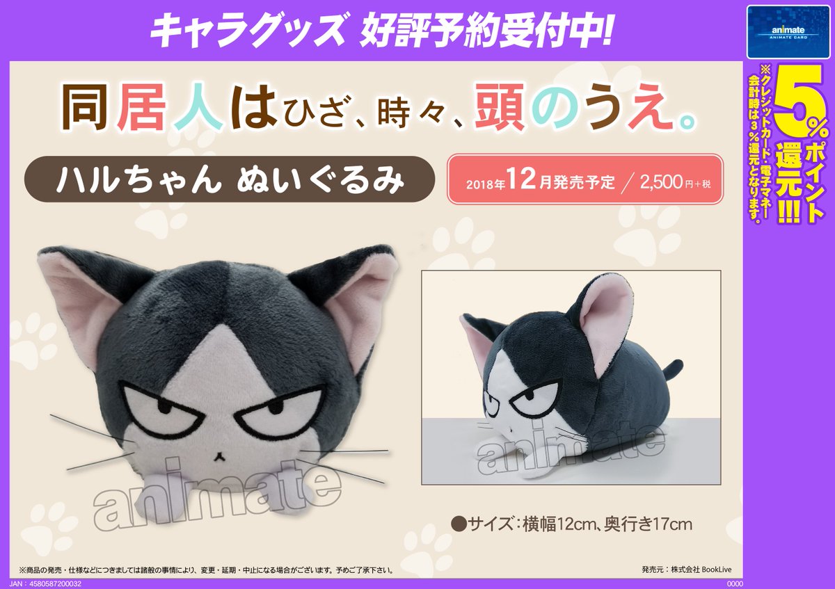 ট ইট র アニメイト渋谷 短縮営業中 グッズ予約 同居人はひざ 時々 頭のうえ ハルちゃんぬいぐるみ 19年1月開始アニメの商品が早くも登場 横幅12センチ 奥行き17センチのとってもかわいいサイズのぬいぐるみシブ ぜひお早目のご予約を