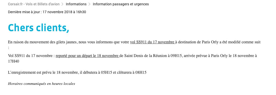 ericboyflat's tweet photo. Dommage collatéral #GiletsJaunes 
#SS911 Vol StDenisRéunion =>Orly retardé de 8 heures : @CorsairFr tes gilets jaunes/oranges à ORYS apprécieront 🙂 https://t.co/VV4C8GX6nv