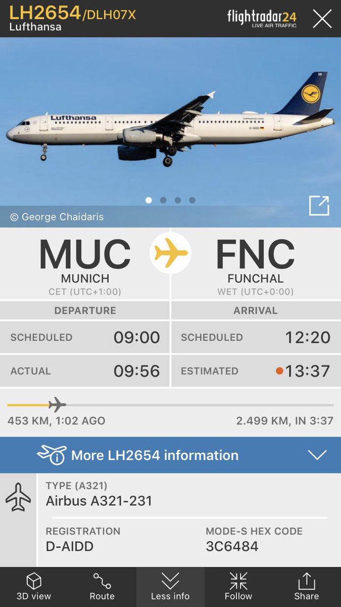 FlightIntl's tweet photo. Lufthansa flight #LH2654 from Munich to Funchal is returning to MUC https://t.co/oijaYlFmQv https://t.co/zoiKBYDdV6