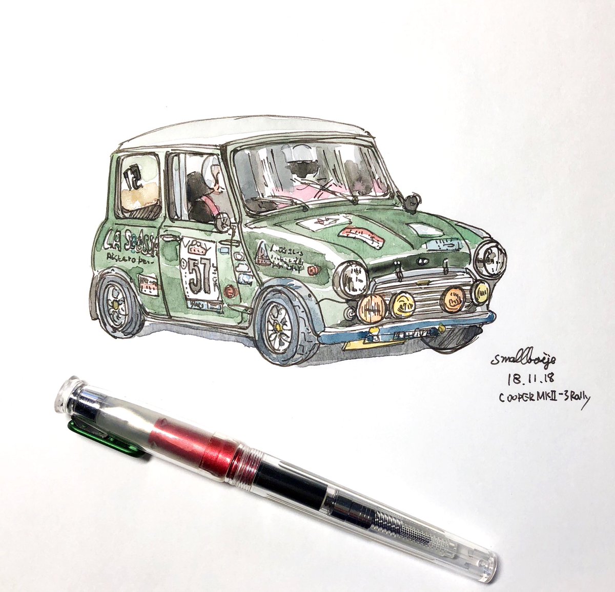smallboije's tweet photo. 好久沒用速寫跟水筆，覺得新鮮
還是愛mini。
#rally 
#車 #クルマ #car #minicoopermk2 #artsy #sketchbook #aquarelle #水彩画 #水彩 #万年筆 #fountainpen #artworks #paintang  #drawing #illustration #イラスト #イラストレーション #ドローイング #お絵描き #taiwanese #tainan #skbpen https://t.co/SCsMEQC1ls